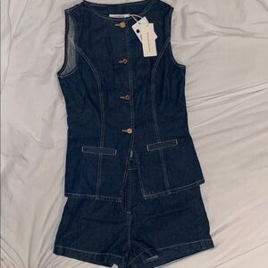 Chic Denim Vest and Shorts Ensemble
